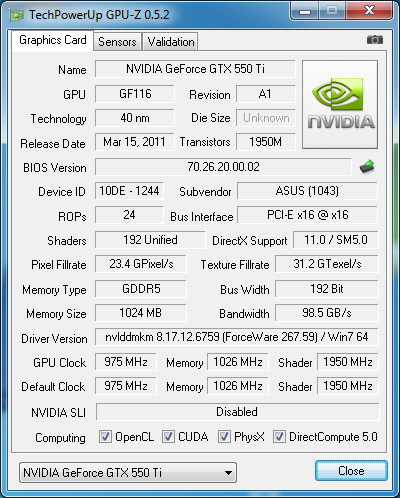 gpu-z ASUS ENGTX550 Ti DC TOP/DI/1GD5