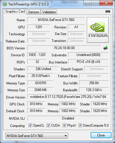 gpu-z Palit GeForce GTX 560 (GTX 560 2GB)
