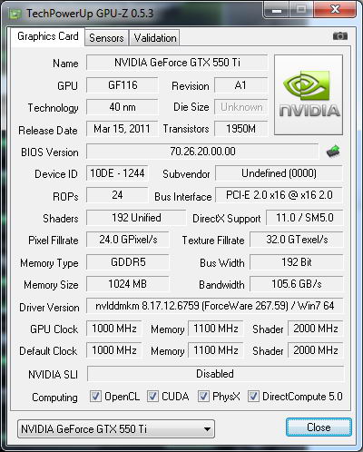 gpu-z Palit GeForce GTX 550 Ti Sonic