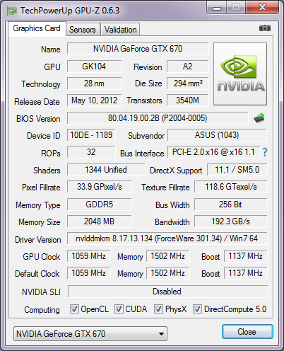 ASUS GTX670-DC2T-2GD5 CPU Z