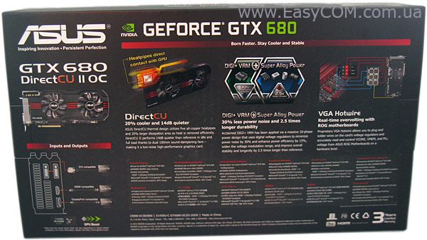 ASUS GeForce GTX 680 DirectCU II ОС box rear