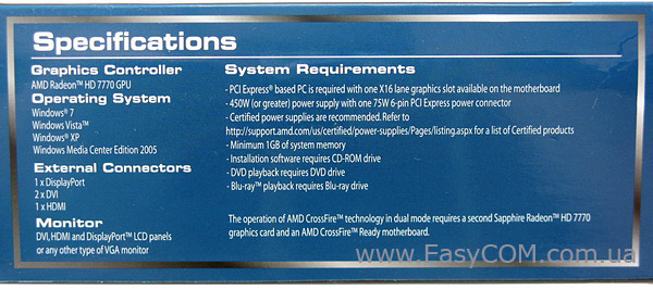 Sapphire Radeon HD 7770 Vapor-X GHz OC Edition specification
