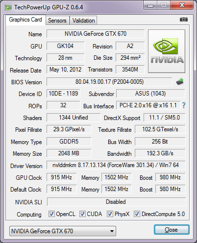 ASUS GTX670-DC2-2GD5 gpu-z