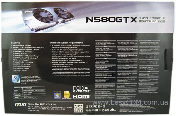 MSI N580GTX TWIN FROZR III 15D5 POWER EDITION/OC box