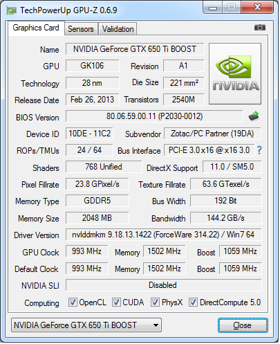 ZOTAC GeForce GTX 650 Ti Boost