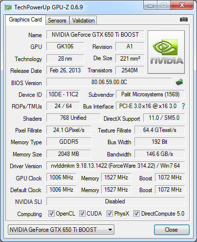 Palit GeForce GTX 650 Ti BOOST OC