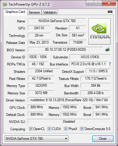 ASUS GeForce GTX 780 DirectCU II ОС