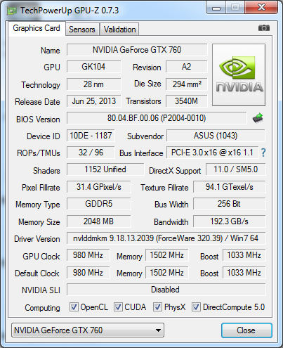 ASUS GTX760-DC2-2GD5