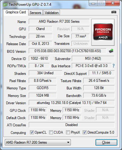 MSI R7 250 1GD5 OC