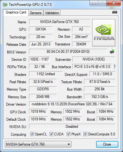 KFA2 GeForce GTX 760 EX OC V2