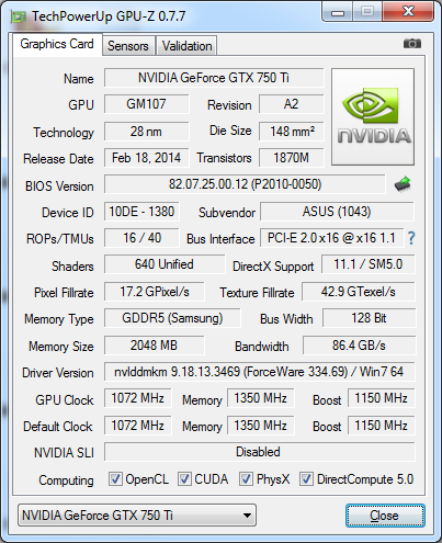 ASUS GeForce GTX 750 Ti ОС (GTX750TI-OC-2GD5)