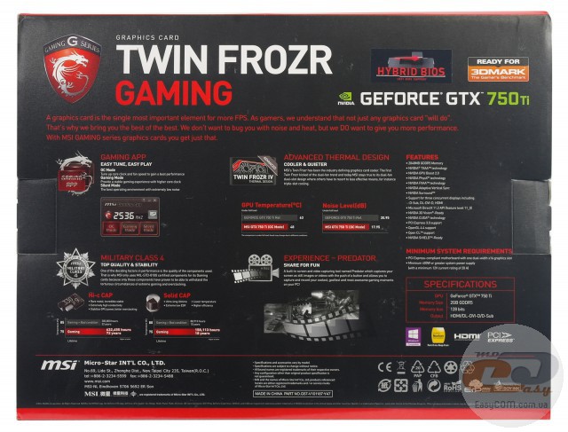 MSI GeForce GTX 750 Ti TWIN FROZR GAMING (N750Ti TF 2GD5/ОС)