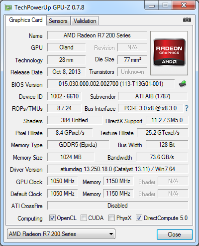 HIS R7 250 iCooler Boost Clock 1GB GDDR5 (HIS H250F1G)