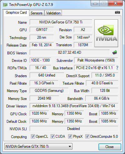 Palit GeForce GTX 750 Ti KalmX (2048MB GDDR5)