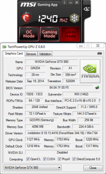 MSI GeForce GTX 980 GAMING 4G