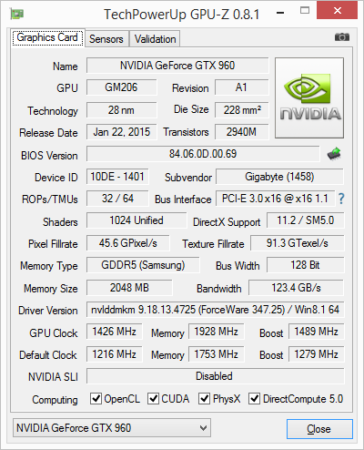 GIGABYTE GeForce GTX 960 WINDFORCE OC (GV-N960WF2OC-2GD)