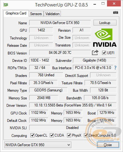 GIGABYTE GeForce GTX 950 WINDFORCE 2X OC (GV-N950WF2OC-2GD)