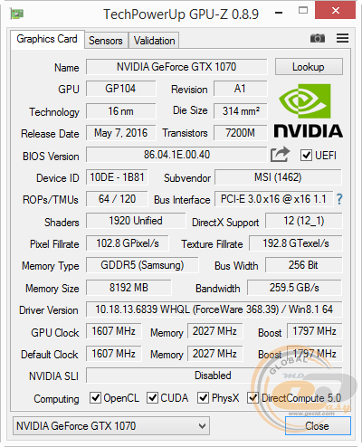 MSI GeForce GTX 1070 GAMING X 8G