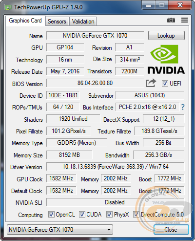 ASUS DUAL GeForce GTX 1070 OC (DUAL-GTX1070-O8G)