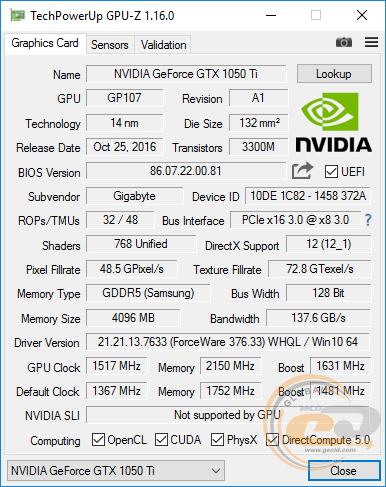 GIGABYTE GeForce GTX 1050 Ti G1 Gaming 4G (GV-N105TG1 GAMING-4GD)