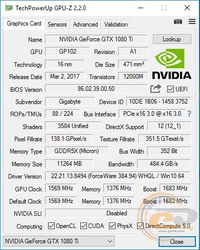 GIGABYTE AORUS GeForce GTX 1080 Ti 11G (GV-N108TAORUS-11GD)