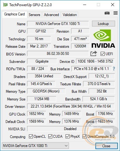 GIGABYTE AORUS GeForce GTX 1080 Ti 11G (GV-N108TAORUS-11GD)