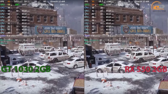 GeForce GT 1030 vs Radeon RX 550