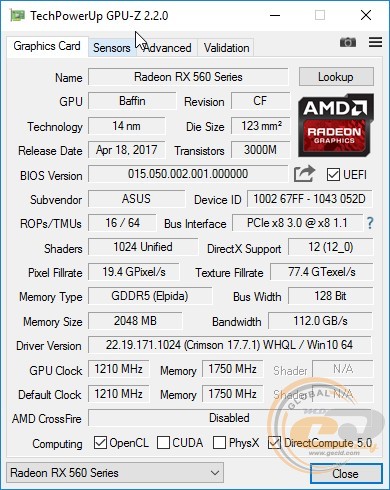 ASUS Radeon RX 560 2GB OC edition (RX560-O2G)