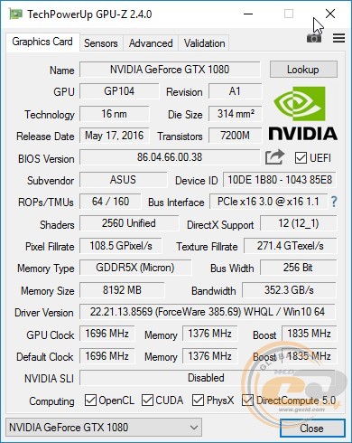 ROG STRIX GeForce GTX 1080 OC edition 8GB 11Gbps (ROG-STRIX-GTX1080-O8G-11GBPS)