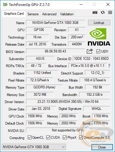 ASUS Phoenix GeForce GTX 1060 3GB (PH-GTX1060-3G)