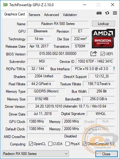 MSI Radeon RX 580 MECH 2 8G OC