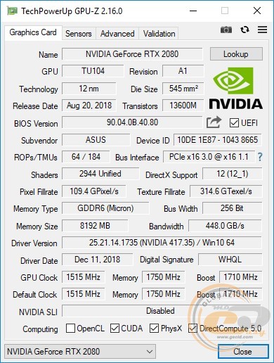 ASUS Turbo GeForce RTX 2080 (TURBO-RTX2080-8G)