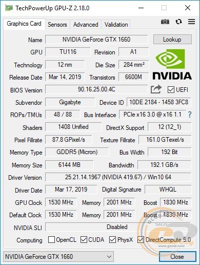 GIGABYTE GeForce GTX 1660 OC 6G (GV-N1660OC-6GD)