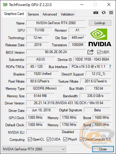 ASUS Turbo GeForce RTX 2060 (ASUS TURBO-RTX2060-6G)