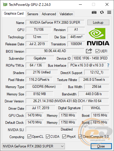 GIGABYTE GeForce RTX 2060 SUPER GAMING OC 8G